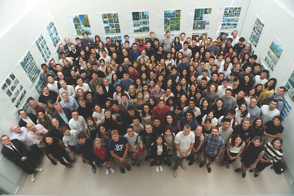 A group photo of Rice Architecture's students, faculty and staff, taken at the start-of-semester meeting. The school retained its top-10 national rank for graduate and undergraduate education this year.