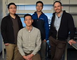 Rice University engineers have introduced the first neural implant that can be programmed and charged remotely with a magnetic field. From left, Kaiyuan Yang, Zhanghao Yu, Joshua Chen and Jacob Robinson. (Credit: Jeff Fitlow/Rice University)