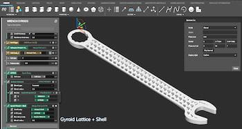 An entry in a database developed by Rice University students for 3D printing in space shows a wrench with a modified gyroid internal lattice and a solid shell exterior. (Credit: Live Long and Printer/Rice University)