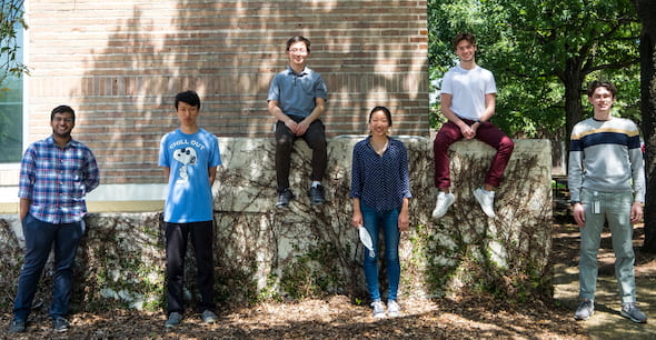 Rice University engineering students are developing a negative-pressure shunt pump to help regulate excess fluid in the brains of patients with hydrocephalus and idiopathic intracranial hypertension. From left: Haafiz Hashim, Bill Wang, Patrick Bi, Irene Kwon, Samuel Brehm and Cooper Lueck. (Credit: Jeff Fitlow/Rice University)