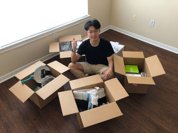 Chengzu Ou was the first grad student to borrow the new "starter kits" from the loan closet this year.